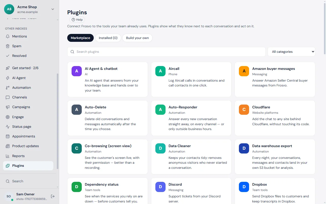 The Plugins marketplace listing the tools you can install