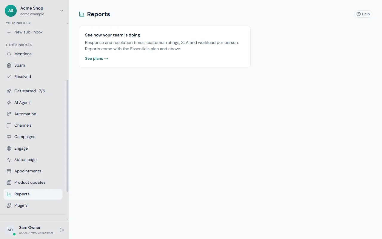The Reports screen with team figures for a date range